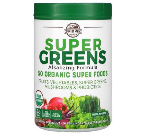 Country Farms, Super Greens, Alkalizing Formula, Unflavored, 10.6 oz (300 g)