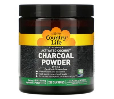 Country Life, Activated Coconut Charcoal Powder, 500 mg, 5 oz (141.7 g)