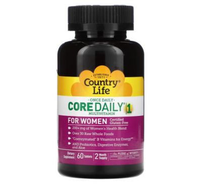 Country Life, Мультивитамины Core Daily-1 для женщин, 60 таблеток