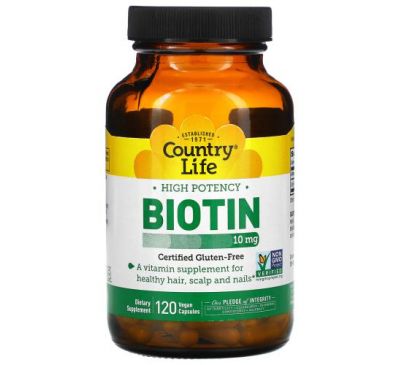 Country Life, High Potency Biotin, 10 mg, 120 Vegan Capsules