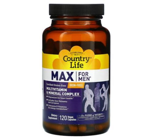 Country Life, Max for Men, Multivitamin & Mineral Complex, Iron-Free, 120 Vegan Capsules