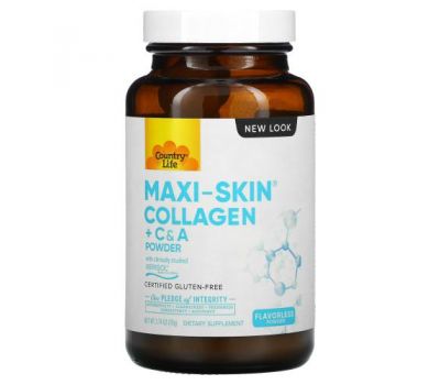 Country Life, Maxi-Skin Collagen + C & A Powder, Flavorless, 2.74 oz (78 g)