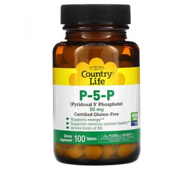 Country Life, П-5-Ф (пірідоксаль-5-фосфат), 50 мг, 100 таблеток