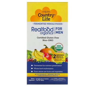 Country Life, Realfood Organics, Men's Daily Nutrition, 120 Easy-to-Swallow Tablets