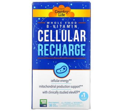 Country Life, Whole Food B-Vitamin, Cellular Recharge,  30 Vegan Capsules
