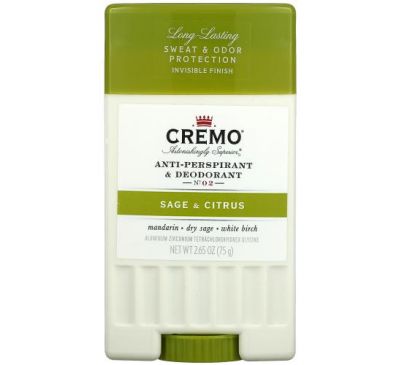 Cremo, Anti-Perspirant & Deodorant, No. 2, Sage & Citrus, 2.65 oz (75 g)