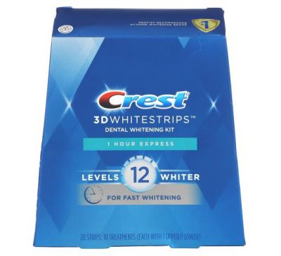 Crest, 3D Whitestrips, Dental Whitening Kit, 1 Hour Express, 20 Strips