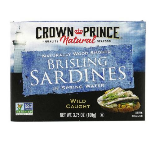 Crown Prince Natural, Brisling Sardines, In Spring Water, 3.75 oz (106 g)