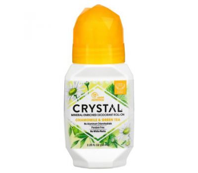Crystal Body Deodorant, натуральний кульковий дезодорант, ромашка та зелений чай, 66 мл(2,25 унції)