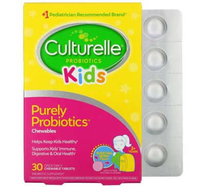 Culturelle, Kids, Purely Probiotics Chewables, 3+ Years, Bursting Berry Flavor, 30 Chewable Tablets