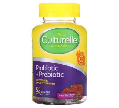 Culturelle, Probiotic + Prebiotic Gummies, Mixed Berry, 52 Gummies