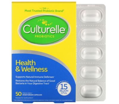 Culturelle, Probiotics, Health & Wellness, 15 Billion CFUs, 50 Once Daily  Vegetarian Capsules