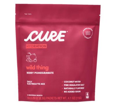Cure Hydration, Balancing Electrolyte Mix, Wild Thing Berry Pomegranate, 14 Individual Packs, 0.29 oz (8.3 g) Each