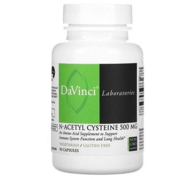 DaVinci Laboratories of Vermont, N-ацетил-цистеїн, 500 мг, 90 капсул