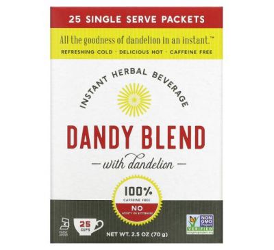 Dandy Blend, Instant Herbal Beverage With Dandelion, Caffeine Free, 25 Single Serving Pouches
