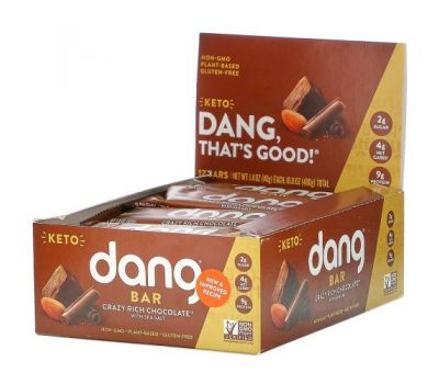 Dang, Keto Bar, Crazy Rich Chocolate with Sea Salt, 12 Bars, 1.4 oz (40 g) Each