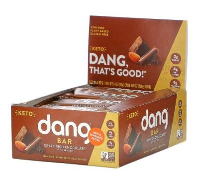 Dang, Keto Bar, Crazy Rich Chocolate with Sea Salt, 12 Bars, 1.4 oz (40 g) Each