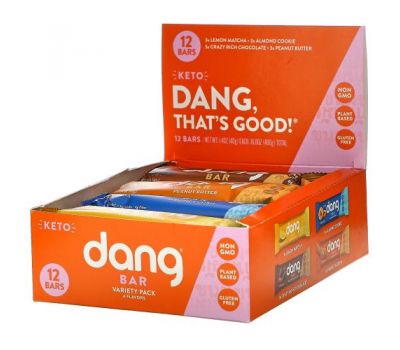 Dang, Keto Bar Variety Pack,  12 Bars, 1.4 oz (40 g) Each