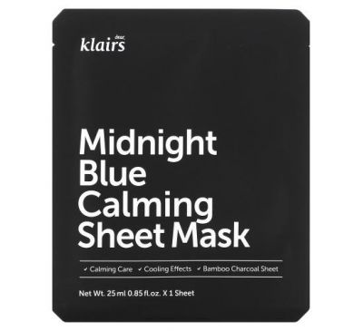 Dear, Klairs, Midnight Blue, заспокійлива тканинна маска, 1 шт., 25 мл (0,85 рідк. унції)