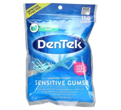 DenTek, Comfort Clean Floss Picks, Sensitive Gums, Mouthwash Blast, 150 Floss Picks