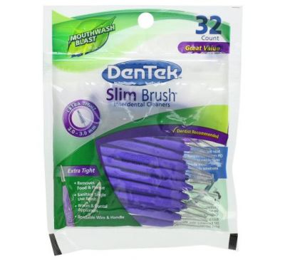DenTek, Slim Brush Interdental Cleaners, Extra Tight, Mouthwash Blast, 32 Count