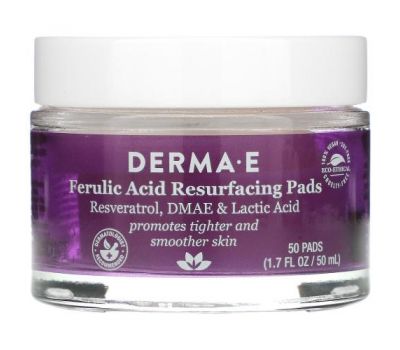 Derma E, Ferulic Acid Resurfacing Pads, 50 Pads, 1.7 fl oz (50 ml)