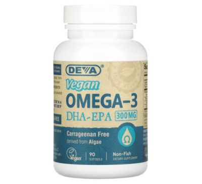 Deva, Vegan, Omega-3, DHA-EPA, 300 mg, 90 Vegan Softgels