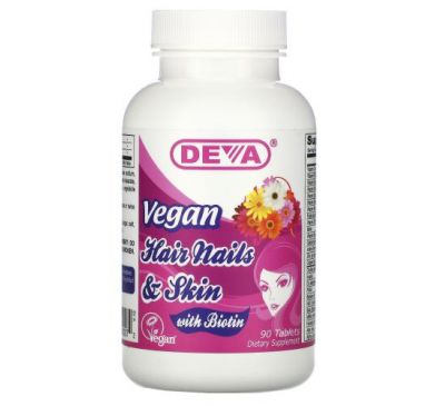 Deva, Vegan Hair Nails & Skin with Biotin, 90 Tablets