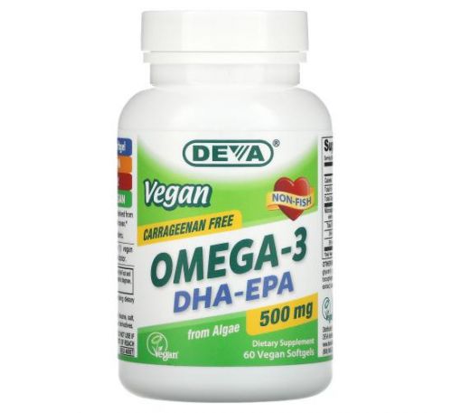 Deva, Vegan Omega-3 DHA-EPA, 500 mg, 60 Vegan Softgels