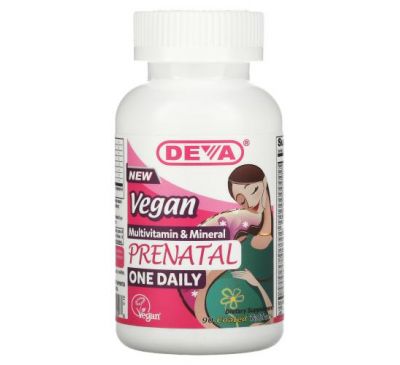 Deva, пренатальные мультивитамины и минералы, для веганов, один таблетка в день, 90 таблеток, покрытых оболочкой
