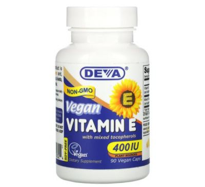 Deva, Vegan Vitamin E with Mixed Tocopherols, 400 IU, 90 Vegan Caps