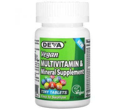Deva, мультивітамінна й мультимінеральна добавка, для веганів, 90 таблеток