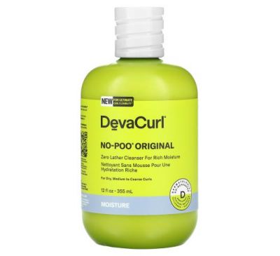 DevaCurl, No-Poo Original, Zero Lather Cleanser For Rich Moisture, For Dry, Medium to Coarse Curls, 12 fl oz (355 ml)