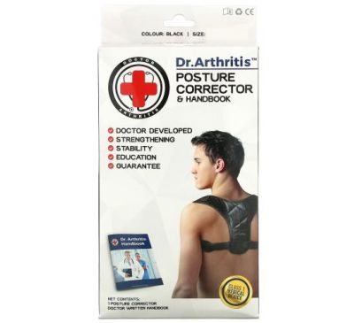 Doctor Arthritis, Posture Corrector & Handbook, Medium, Black, 1 Corrector