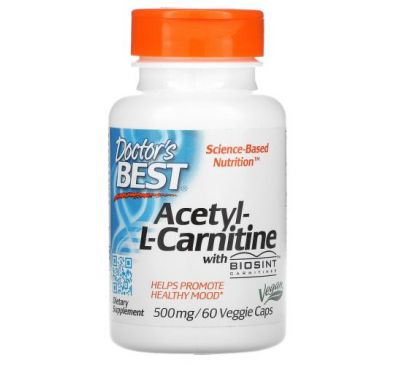 Doctor's Best, Acetyl-L-карнітин із карнітинами Biosint, 500 мг, 60 рослинних капсул