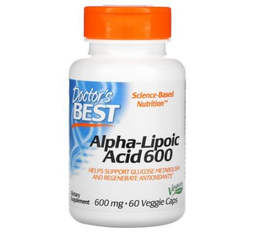 Doctor's Best, Альфа-ліпоєва кислота, 600 мг, 60 рослинних капсул