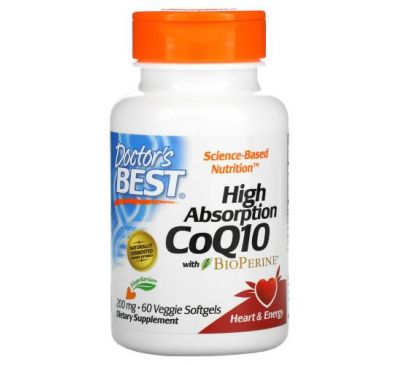 Doctor's Best, High Absorption CoQ10 with BioPerine, 200 mg, 60 Veggie Softgels
