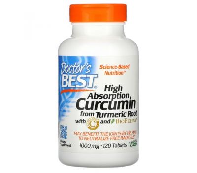 Doctor's Best, High Absorption Curcumin , 1,000 mg, 120 Tablets
