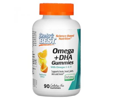 Doctor's Best, Omega + DHA with Omega 3-6-9, Seriously Citrus, 90 Gummies