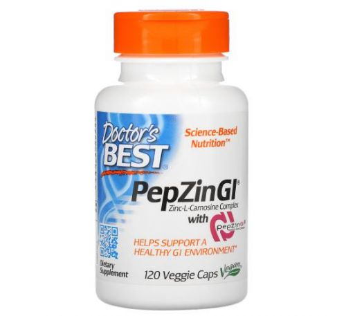Doctor's Best, PepZin GI, комплекс цинк-L-карнозина, 120 рослинних капсул