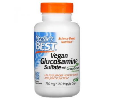 Doctor's Best, Vegan Glucosamine Sulfate with GreenGrown Glucosamine, 750 mg, 180 Veggie Caps