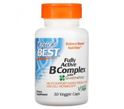 Doctor's Best, комплекс активних вітамінів групи B з Quatrefolic, 30 вегетаріанських капсул