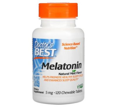 Doctor's Best, мелатонін з натуральним м‘ятним смаком, 5 мг, 120 жувальних таблеток