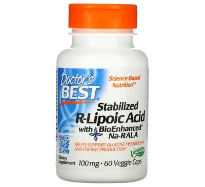 Doctor's Best, стабілізована R-ліпоєва кислота з BioEnhanced Na-RALA, 100 мг, 60 рослинних капсул