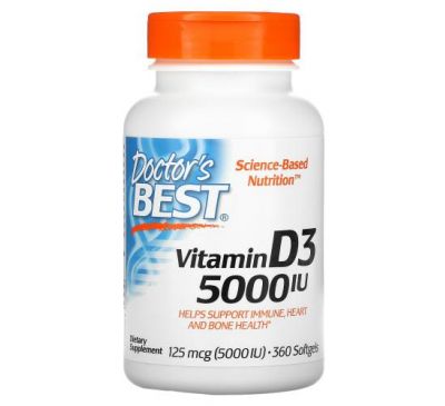 Doctor's Best, вітамін D3, 125 мкг (5000 МО), 360 капсул