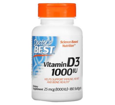 Doctor's Best, вітамін D3, 25 мкг (1000 МО), 180 капсул