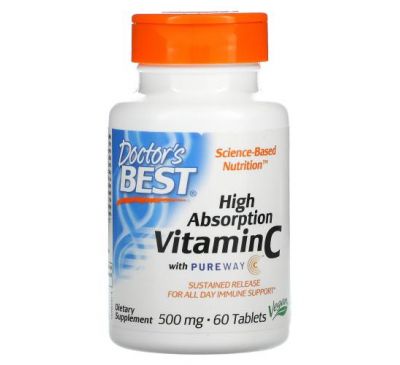 Doctor's Best, витамин С длительного высвобождения с PureWay-C, 500 мг, 60 таблеток