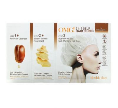 Double Dare, OMG! 3 in 1 Self Hair Clinic, For Damaged Hair, 3 Step Kit