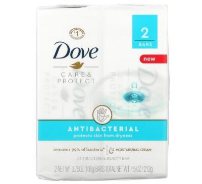 Dove, Care & Protect, Antibacterial Beauty Bar, 2 Bars 3.75 oz (106 g) Each