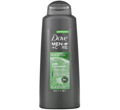 Dove, Men+Care, шампунь и кондиционер, средство для мужчин 2 в 1, восстановление и укрепление, лайм и кедр, 603 мл (20,4 жидк. унций)